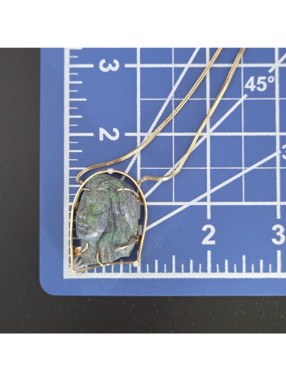 Vtg 14K Gold Carved Opal Female Face Diamond Necklace 22.42g Bust Figural 585 - Picture 16 of 16